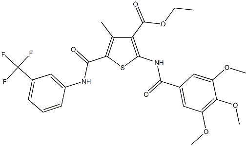 ethyl 4-methyl-5-{[3-(trifluoromethyl)anilino]carbonyl}-2-[(3,4,5-trimethoxybenzoyl)amino]-3-thiophenecarboxylate Struktur