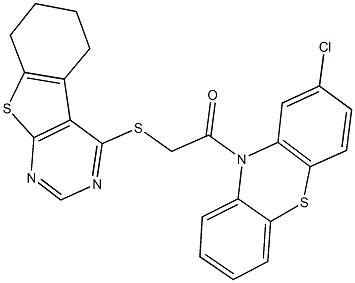 2-chloro-10-[(5,6,7,8-tetrahydro[1]benzothieno[2,3-d]pyrimidin-4-ylsulfanyl)acetyl]-10H-phenothiazine Struktur