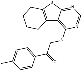 1-(4-methylphenyl)-2-(5,6,7,8-tetrahydro[1]benzothieno[2,3-d]pyrimidin-4-ylsulfanyl)ethanone Struktur