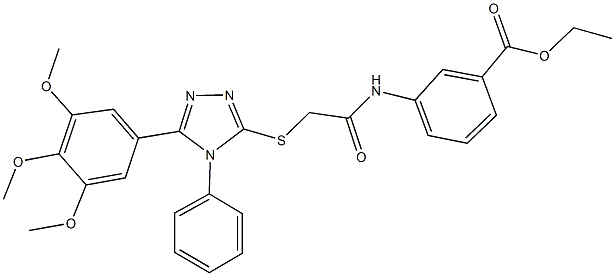 ethyl 3-[({[4-phenyl-5-(3,4,5-trimethoxyphenyl)-4H-1,2,4-triazol-3-yl]sulfanyl}acetyl)amino]benzoate Struktur