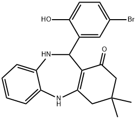 11-(5-bromo-2-hydroxyphenyl)-3,3-dimethyl-2,3,4,5,10,11-hexahydro-1H-dibenzo[b,e][1,4]diazepin-1-one Struktur