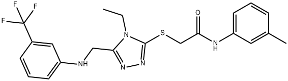 2-[(4-ethyl-5-{[3-(trifluoromethyl)anilino]methyl}-4H-1,2,4-triazol-3-yl)sulfanyl]-N-(3-methylphenyl)acetamide Struktur