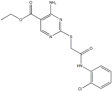 ethyl 4-amino-2-{[2-(2-chloroanilino)-2-oxoethyl]sulfanyl}-5-pyrimidinecarboxylate Struktur