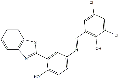 2-({[3-(1,3-benzothiazol-2-yl)-4-hydroxyphenyl]imino}methyl)-4,6-dichlorophenol Struktur