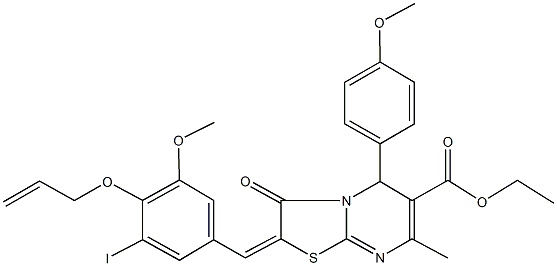 ethyl 2-[4-(allyloxy)-3-iodo-5-methoxybenzylidene]-5-(4-methoxyphenyl)-7-methyl-3-oxo-2,3-dihydro-5H-[1,3]thiazolo[3,2-a]pyrimidine-6-carboxylate Struktur