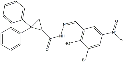 N'-{3-bromo-2-hydroxy-5-nitrobenzylidene}-2,2-diphenylcyclopropanecarbohydrazide Struktur