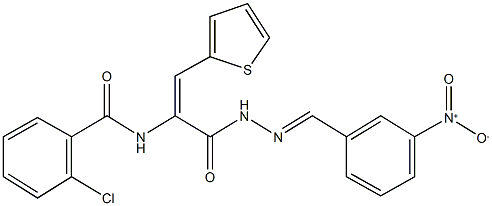 2-chloro-N-[1-[(2-{3-nitrobenzylidene}hydrazino)carbonyl]-2-(2-thienyl)vinyl]benzamide Struktur