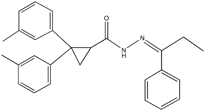 2,2-bis(3-methylphenyl)-N'-(1-phenylpropylidene)cyclopropanecarbohydrazide Struktur