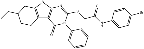 N-(4-bromophenyl)-2-[(7-ethyl-4-oxo-3-phenyl-3,4,5,6,7,8-hexahydro[1]benzothieno[2,3-d]pyrimidin-2-yl)sulfanyl]acetamide Struktur