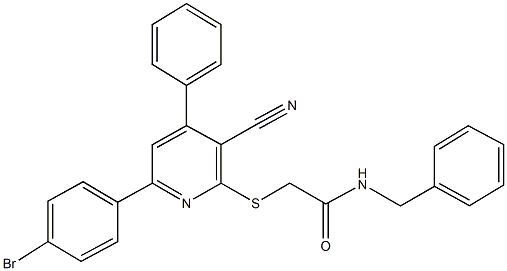 N-benzyl-2-{[6-(4-bromophenyl)-3-cyano-4-phenyl-2-pyridinyl]sulfanyl}acetamide Struktur