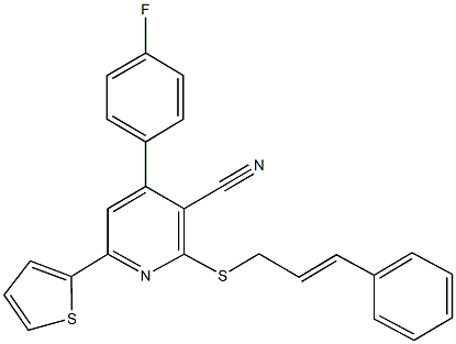 2-(cinnamylsulfanyl)-4-(4-fluorophenyl)-6-(2-thienyl)nicotinonitrile Struktur