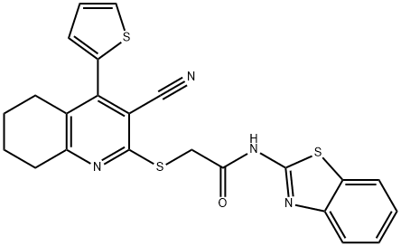 N-(1,3-benzothiazol-2-yl)-2-{[3-cyano-4-(2-thienyl)-5,6,7,8-tetrahydro-2-quinolinyl]sulfanyl}acetamide Struktur