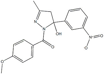 5-{3-nitrophenyl}-1-(4-methoxybenzoyl)-3-methyl-4,5-dihydro-1H-pyrazol-5-ol Struktur