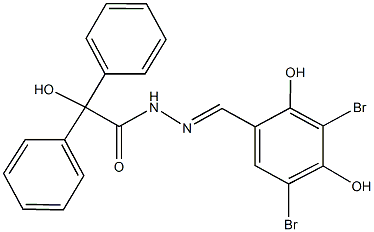 N'-(3,5-dibromo-2,4-dihydroxybenzylidene)-2-hydroxy-2,2-diphenylacetohydrazide Struktur