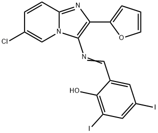 2-({[6-chloro-2-(2-furyl)imidazo[1,2-a]pyridin-3-yl]imino}methyl)-4,6-diiodophenol Struktur