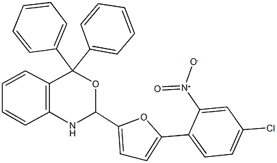 2-(5-{4-chloro-2-nitrophenyl}-2-furyl)-4,4-diphenyl-1,4-dihydro-2H-3,1-benzoxazine Struktur