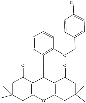 9-{2-[(4-chlorobenzyl)oxy]phenyl}-3,3,6,6-tetramethyl-3,4,5,6,7,9-hexahydro-1H-xanthene-1,8(2H)-dione Struktur