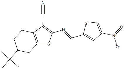 6-tert-butyl-2-[({4-nitro-2-thienyl}methylene)amino]-4,5,6,7-tetrahydro-1-benzothiophene-3-carbonitrile Struktur