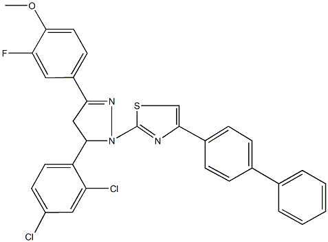 4-[1-(4-[1,1'-biphenyl]-4-yl-1,3-thiazol-2-yl)-5-(2,4-dichlorophenyl)-4,5-dihydro-1H-pyrazol-3-yl]-2-fluorophenyl methyl ether Struktur