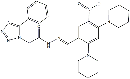 N'-[5-nitro-2,4-di(1-piperidinyl)benzylidene]-2-(5-phenyl-1H-tetraazol-1-yl)acetohydrazide Struktur