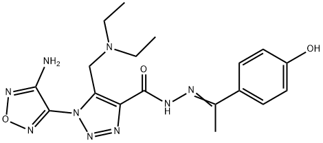 1-(4-amino-1,2,5-oxadiazol-3-yl)-5-[(diethylamino)methyl]-N'-[1-(4-hydroxyphenyl)ethylidene]-1H-1,2,3-triazole-4-carbohydrazide Struktur