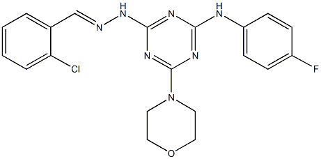 2-chlorobenzaldehyde [4-(4-fluoroanilino)-6-(4-morpholinyl)-1,3,5-triazin-2-yl]hydrazone Struktur