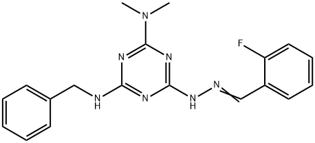 2-fluorobenzaldehyde [4-(benzylamino)-6-(dimethylamino)-1,3,5-triazin-2-yl]hydrazone Struktur