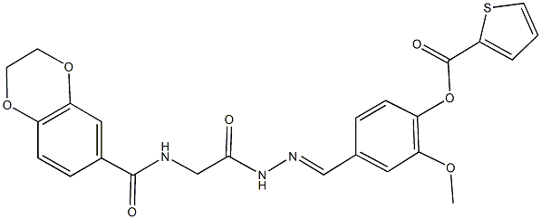 4-(2-{[(2,3-dihydro-1,4-benzodioxin-6-ylcarbonyl)amino]acetyl}carbohydrazonoyl)-2-methoxyphenyl 2-thiophenecarboxylate Struktur