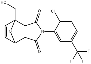 4-[2-chloro-5-(trifluoromethyl)phenyl]-1-(hydroxymethyl)-10-oxa-4-azatricyclo[5.2.1.0~2,6~]dec-8-ene-3,5-dione Struktur