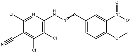 2,4,5-trichloro-6-(2-{3-nitro-4-methoxybenzylidene}hydrazino)nicotinonitrile Struktur