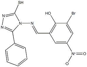 2-bromo-4-nitro-6-{[(3-phenyl-5-sulfanyl-4H-1,2,4-triazol-4-yl)imino]methyl}phenol Struktur