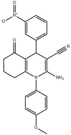 2-amino-4-{3-nitrophenyl}-1-(4-methoxyphenyl)-5-oxo-1,4,5,6,7,8-hexahydroquinoline-3-carbonitrile Struktur