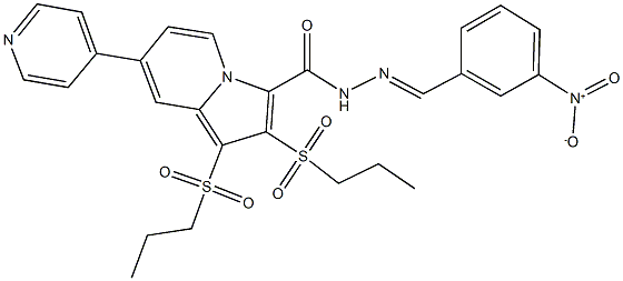 N'-{3-nitrobenzylidene}-1,2-bis(propylsulfonyl)-7-(4-pyridinyl)-3-indolizinecarbohydrazide Struktur