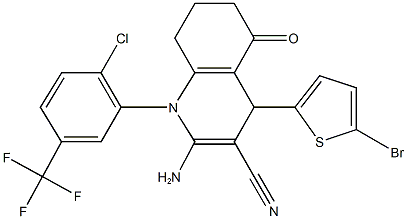 2-amino-4-(5-bromo-2-thienyl)-1-[2-chloro-5-(trifluoromethyl)phenyl]-5-oxo-1,4,5,6,7,8-hexahydro-3-quinolinecarbonitrile Struktur