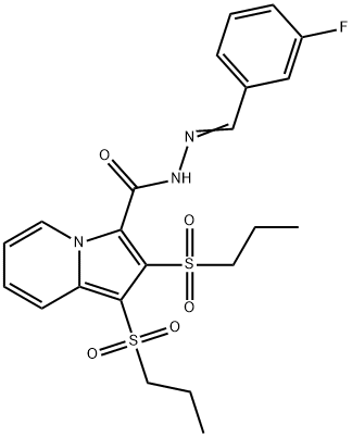 N'-(3-fluorobenzylidene)-1,2-bis(propylsulfonyl)-3-indolizinecarbohydrazide Struktur