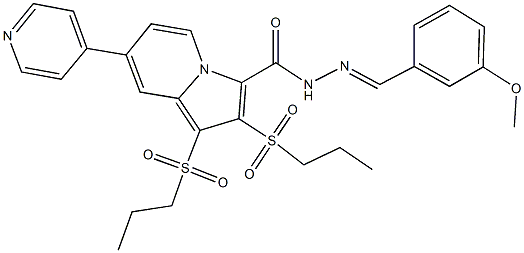 N'-(3-methoxybenzylidene)-1,2-bis(propylsulfonyl)-7-(4-pyridinyl)-3-indolizinecarbohydrazide Struktur