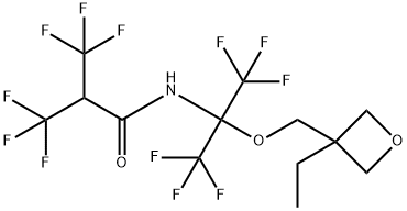 N-[1-[(3-ethyl-3-oxetanyl)methoxy]-2,2,2-trifluoro-1-(trifluoromethyl)ethyl]-3,3,3-trifluoro-2-(trifluoromethyl)propanamide Struktur