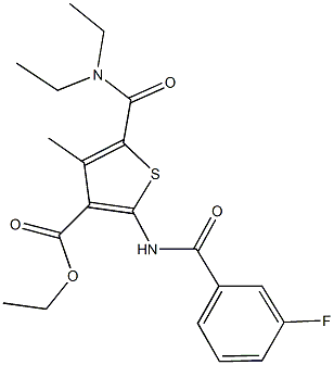 ethyl 5-[(diethylamino)carbonyl]-2-[(3-fluorobenzoyl)amino]-4-methyl-3-thiophenecarboxylate Struktur