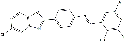 4-bromo-2-({[4-(5-chloro-1,3-benzoxazol-2-yl)phenyl]imino}methyl)-6-iodophenol Struktur