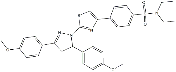 4-{2-[3,5-bis(4-methoxyphenyl)-4,5-dihydro-1H-pyrazol-1-yl]-1,3-thiazol-4-yl}-N,N-diethylbenzenesulfonamide Struktur