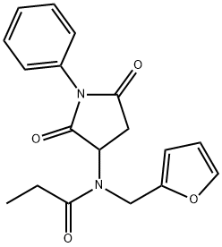 N-(2,5-dioxo-1-phenyl-3-pyrrolidinyl)-N-(2-furylmethyl)propanamide Struktur