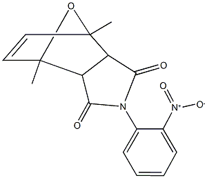 4-{2-nitrophenyl}-1,7-dimethyl-10-oxa-4-azatricyclo[5.2.1.0~2,6~]dec-8-ene-3,5-dione Struktur