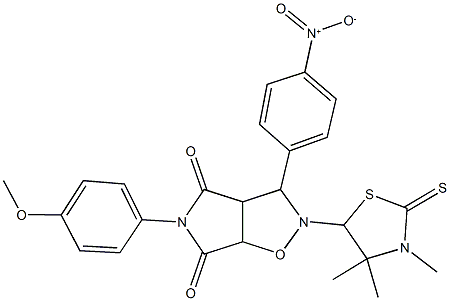 3-{4-nitrophenyl}-5-(4-methoxyphenyl)-2-(3,4,4-trimethyl-2-thioxo-1,3-thiazolidin-5-yl)dihydro-2H-pyrrolo[3,4-d]isoxazole-4,6(3H,5H)-dione Struktur