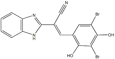 2-(1H-benzimidazol-2-yl)-3-(3,5-dibromo-2,4-dihydroxyphenyl)acrylonitrile Struktur