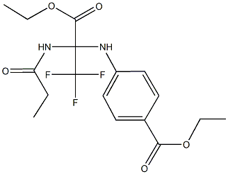 ethyl 4-{[1-(ethoxycarbonyl)-2,2,2-trifluoro-1-(propionylamino)ethyl]amino}benzoate Struktur