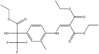 diethyl 2-({4-[1-(ethoxycarbonyl)-2,2,2-trifluoro-1-hydroxyethyl]-2-methylanilino}methylene)malonate Struktur