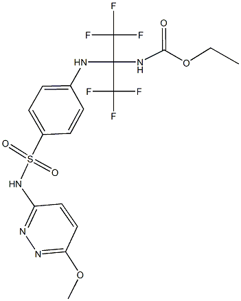 ethyl 2,2,2-trifluoro-1-(4-{[(6-methoxy-3-pyridazinyl)amino]sulfonyl}anilino)-1-(trifluoromethyl)ethylcarbamate Struktur