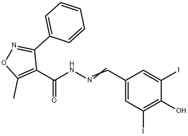 N'-(4-hydroxy-3,5-diiodobenzylidene)-5-methyl-3-phenyl-4-isoxazolecarbohydrazide Struktur