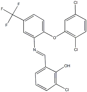 2-chloro-6-({[2-(2,5-dichlorophenoxy)-5-(trifluoromethyl)phenyl]imino}methyl)phenol Struktur