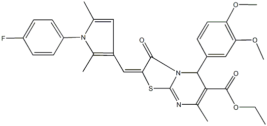 ethyl 5-(3,4-dimethoxyphenyl)-2-{[1-(4-fluorophenyl)-2,5-dimethyl-1H-pyrrol-3-yl]methylene}-7-methyl-3-oxo-2,3-dihydro-5H-[1,3]thiazolo[3,2-a]pyrimidine-6-carboxylate Struktur